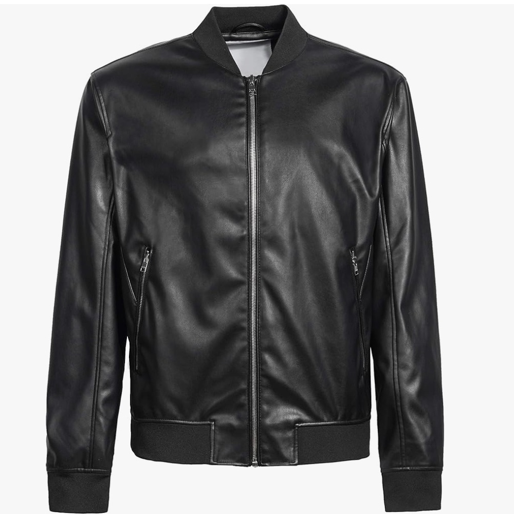 Civico 76  Men’s Motorcycle Riding Bomber PU Leather Jacket - Black M
